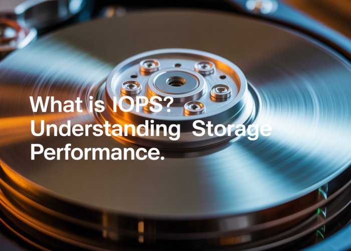 Close-up of a hard drive platter illustrating the concept of IOPS and storage performance.