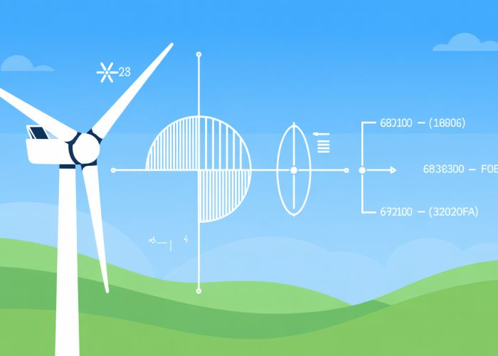 Wind Turbine on Sunny Day with Equations Overlay, Illustrating Wind Power Science