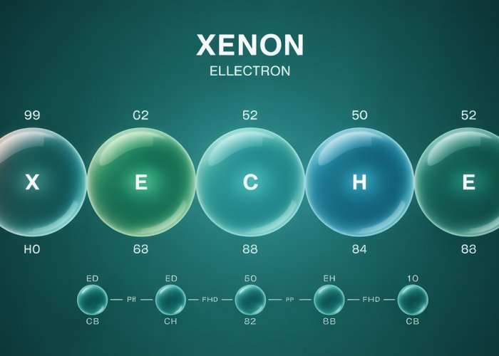 Diagram of the electron configuration of Xenon (Xe), showing the arrangement of electrons in its various energy levels and orbitals.