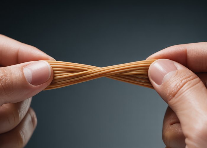 Rubber band stretching, illustrating Young's Modulus and elasticity.