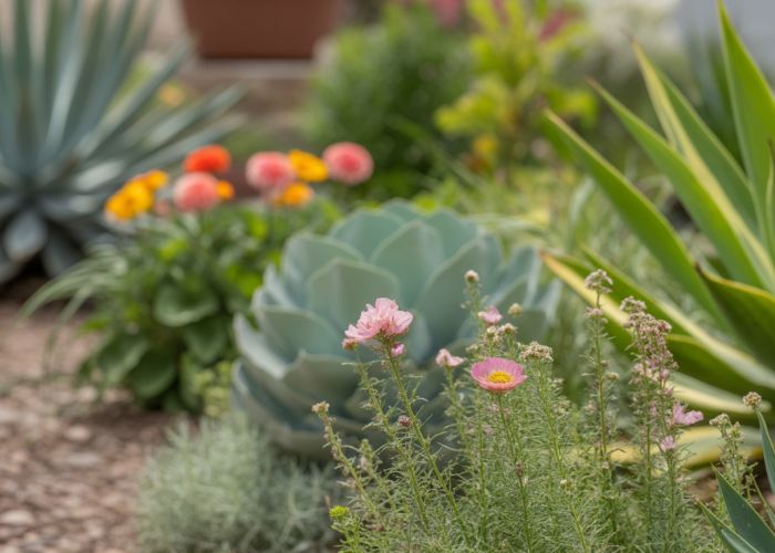 Thriving garden in Albuquerque, New Mexico showcasing plants suitable for the local hardiness zone.