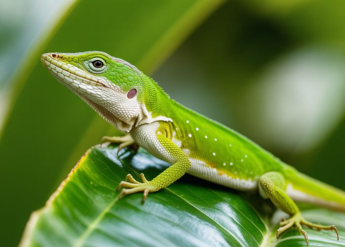 Green anole lizard basking in the sun, illustrating the lifespan of anoles.