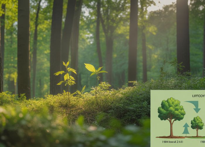 Healthy forest showcasing tree growth and sustainable forestry, illustrating the renewable nature of trees.