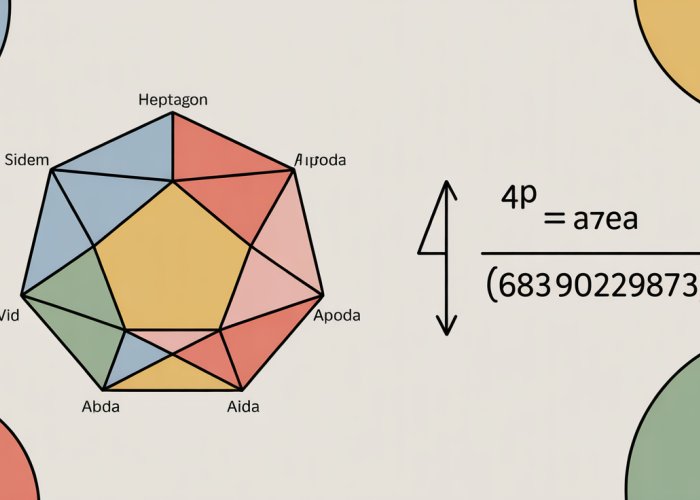 Diagram showing how to calculate the area of a heptagon using the apothem and side length.