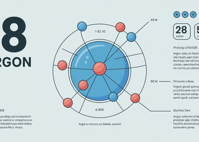 Infographic explaining the atomic number of Argon (18) with diagram of an Argon atom.