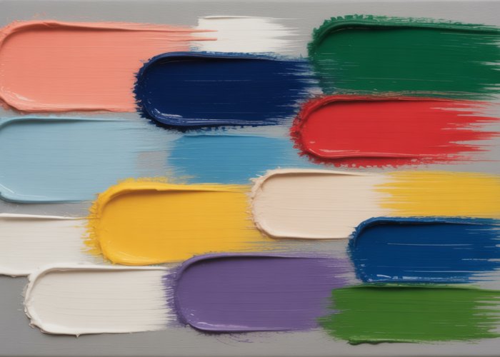 Close-up of various basic brush strokes in acrylic paint on canvas.
