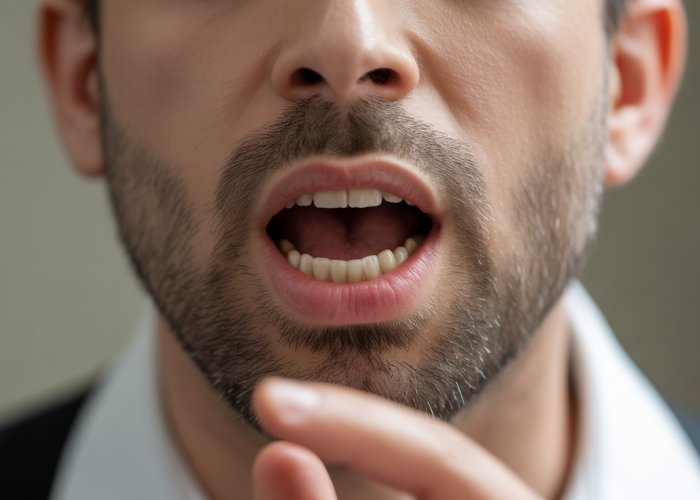 Opera singer demonstrating bel canto mouth and throat position.