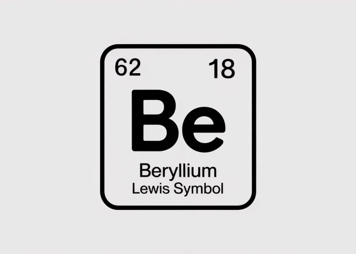 Beryllium Lewis Symbol showing the element symbol 'Be' with two valence electrons represented as dots.
