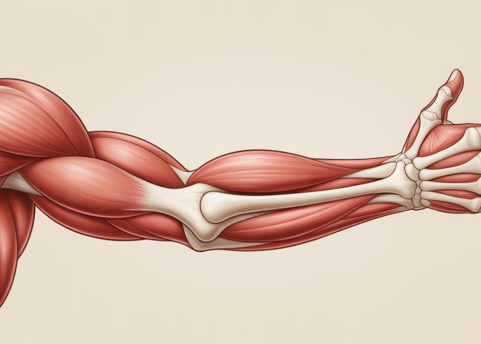 Illustration of the bicep muscle insertion point on the radius bone.