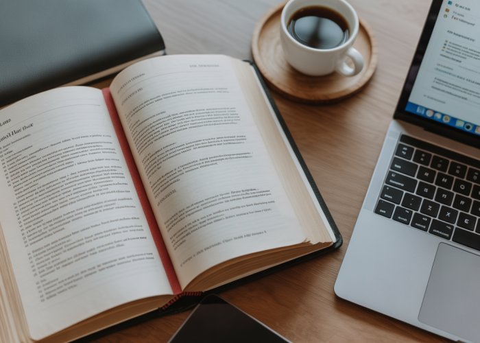 Bluebook Citation Guide Open Next to Legal Research on Laptop