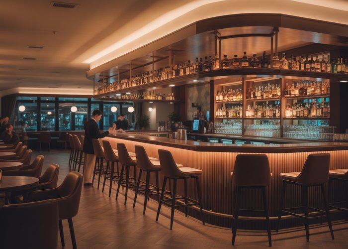 Modern bar interior, suggesting a successful business plan