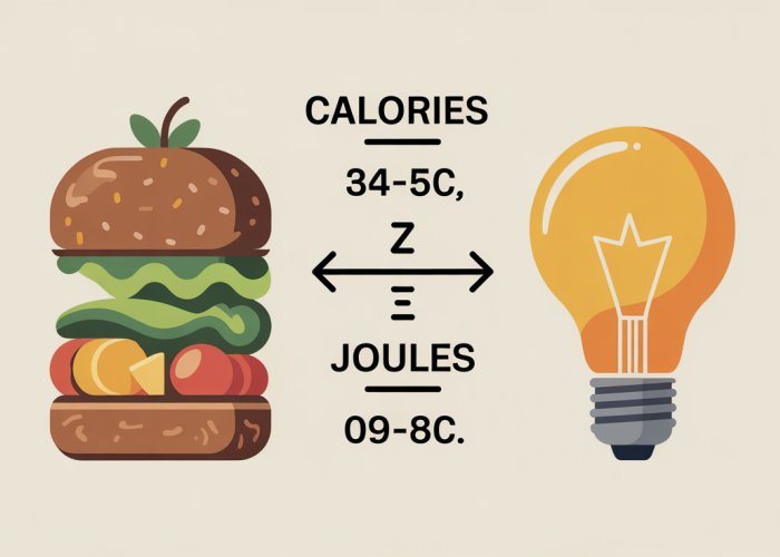 Infographic explaining the conversion between Calories and Joules, units of energy.