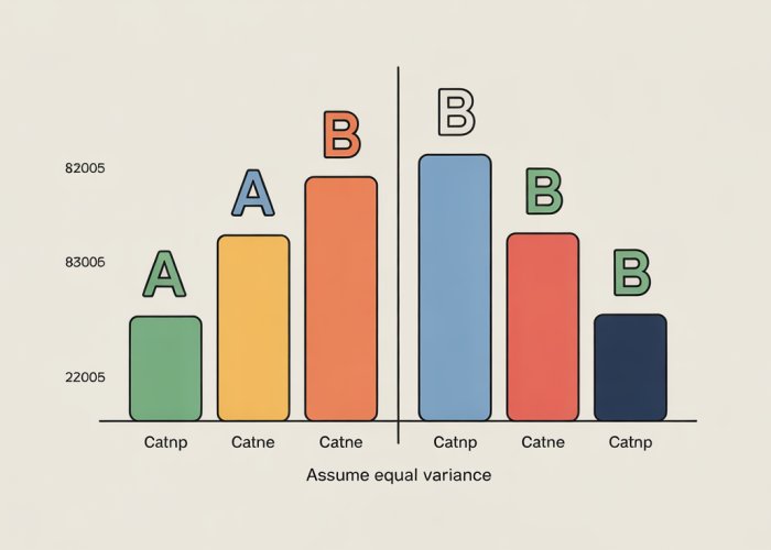 Split bar graph showing conversion rates for marketing campaigns A and B, assuming equal variance.