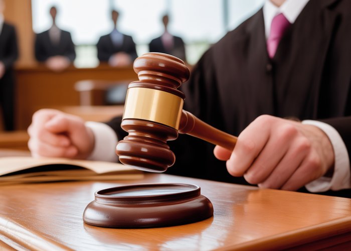 Gavel striking block symbolizing civil penalties in a legal setting.