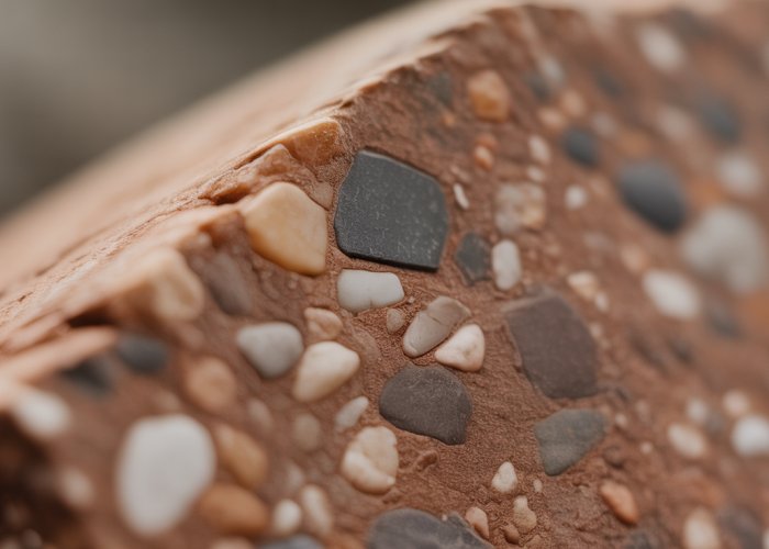 Close-up of sandstone showing rounded and angular grains, a classic example of clastic rock texture.