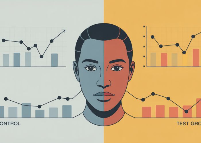 Visual comparison of control group vs. test group data, highlighting the role of a control group in statistical analysis.