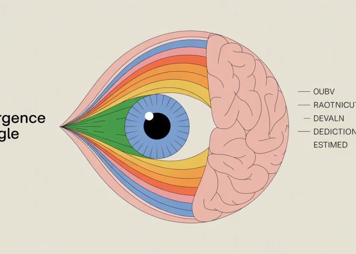 Diagram illustrating convergence angle and depth perception in human vision.