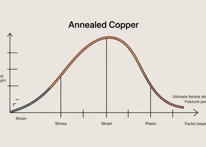 Stress-Strain Curve of Annealed Copper Showing Yield Strength, Ultimate Tensile Strength, and Fracture Point