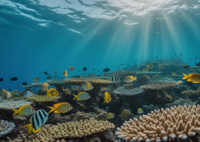 Colorful coral reef ecosystem showcasing a variety of fish, highlighting the beauty and fragility of marine biomes sensitive to temperature changes.
