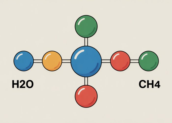 Illustration of covalent bonding in a water molecule, demonstrating shared electrons.