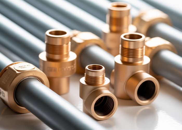Close-up of CPVC compression fittings connecting CPVC pipes, highlighting secure and leak-proof connections.