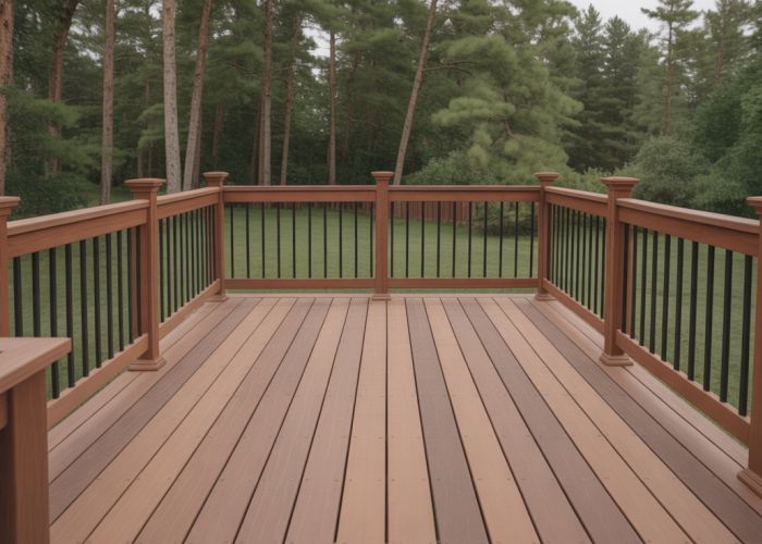 Modern deck with a code-compliant railing emphasizing safety and design.