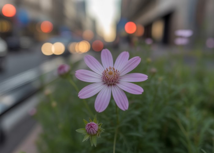 Examples of deep focus photography technique, including macro flower, portrait with blurred background, and sharp street scene.