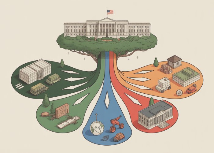 Visual representation of US government discretionary spending, illustrating allocations to various sectors like education, defense, and research.