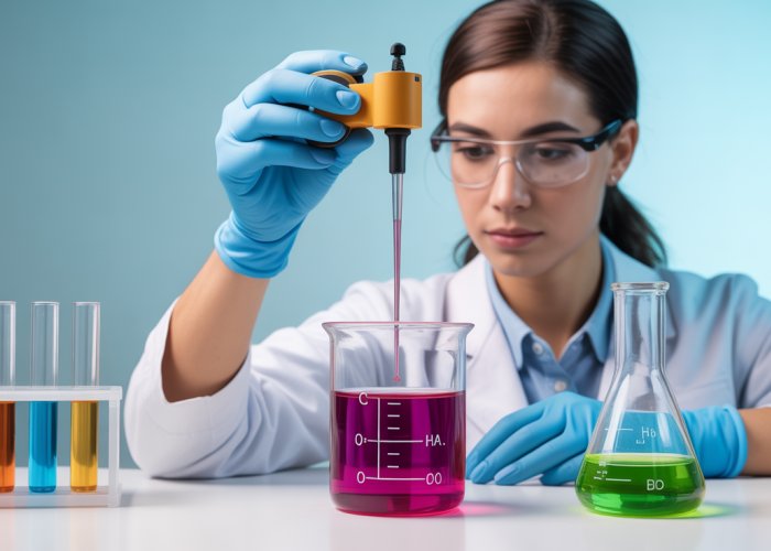 Chemist titrating weak acid to determine dissociation constant (Ka)