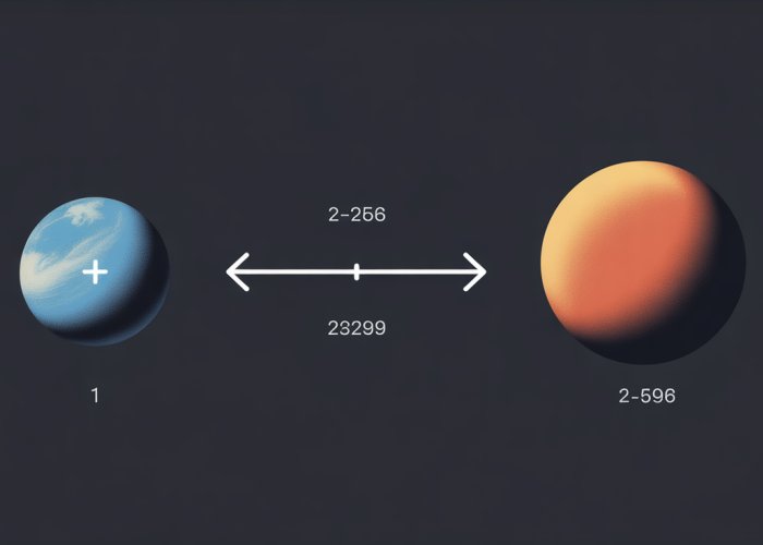 Illustration showing the inverse square law of gravitational force: as distance doubles, the force decreases by a factor of four.