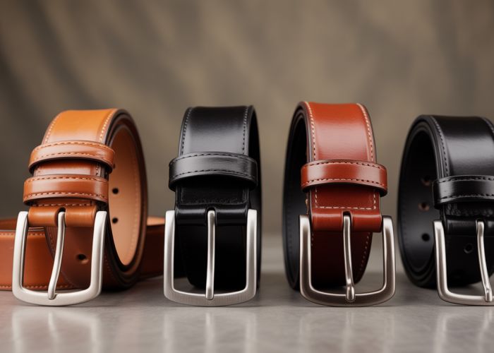 Comparison of men's dress belts in narrow, medium, and wide widths.