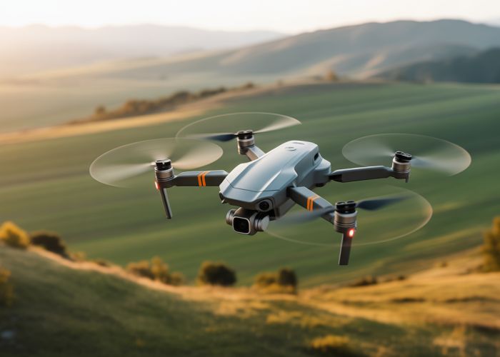 Drone soaring through a picturesque landscape, unrestricted by geofencing.