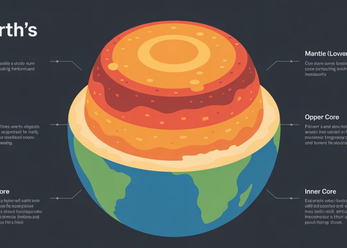 Diagram showing the Earth's layers: crust, mantle, outer core, and inner core.