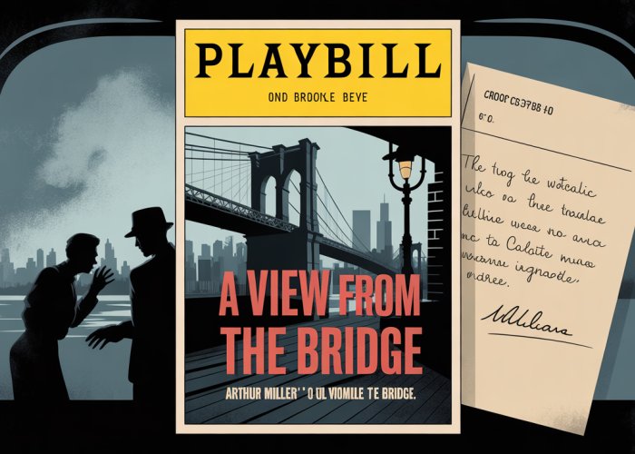 Vintage-style image inspired by Arthur Miller's 'A View From the Bridge', evoking the themes of betrayal and forbidden love surrounding Eddie Carbone.