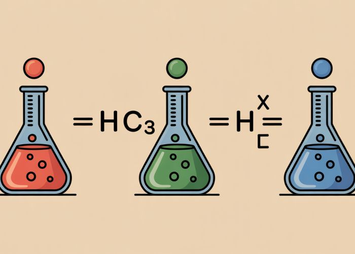 Chemical equilibrium reaction with arrows showing forward and reverse reactions and equilibrium constant (K) formula.