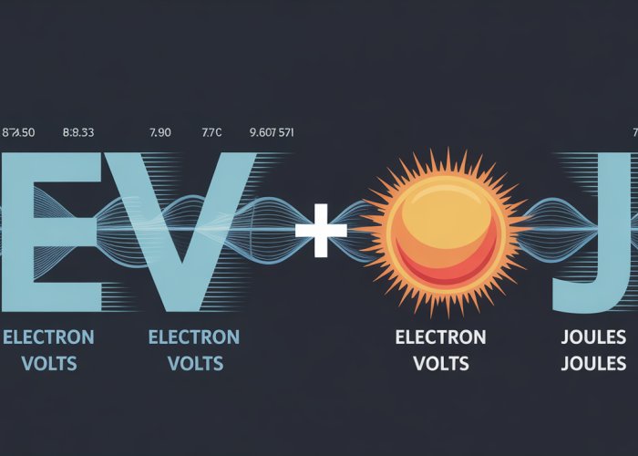 Illustration of the conversion process from electron volts (eV) to joules (J), highlighting the relationship between these energy units.