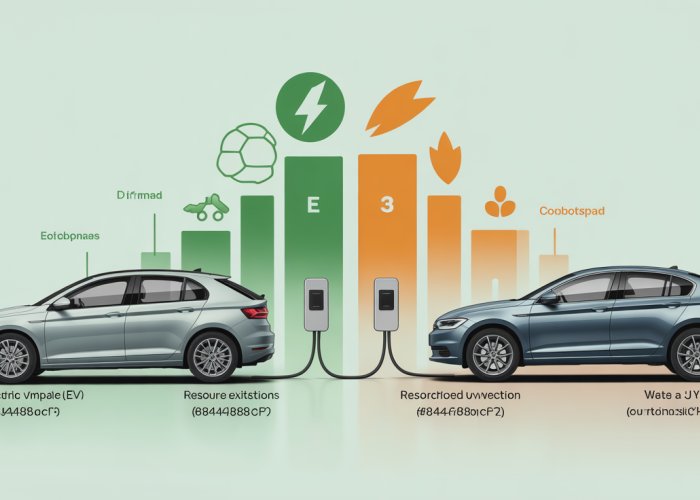 EV vs Jetta: A visual comparison of the environmental impact of an electric vehicle and a gasoline-powered Jetta, comparing carbon emissions, resource extraction, and waste.