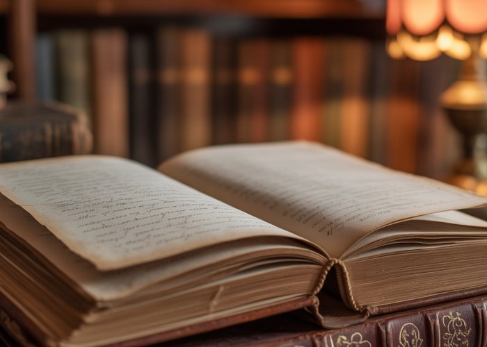An old book open to a handwritten page, symbolizing the creation of 'fictive kin' or chosen family.