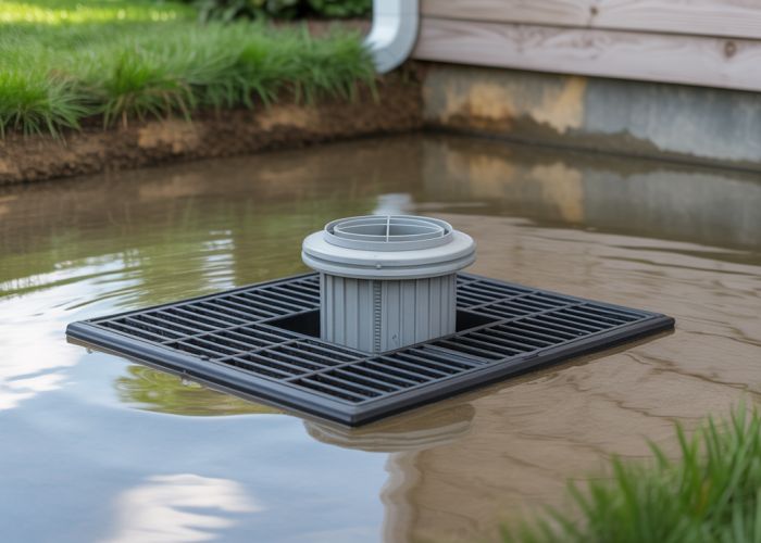Foundation vent well installed around a basement window, preventing water from entering.