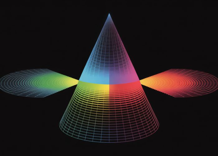 3D Visualization of the Fourier Slice Theorem: A cone projecting onto a plane, illustrating the relationship between the Fourier Transform of the projection and a slice of the cone's Fourier Transform.