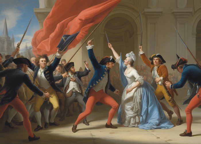 Dramatic digital painting of a pivotal scene from the French Revolution, reminiscent of Jacques-Louis David's style.