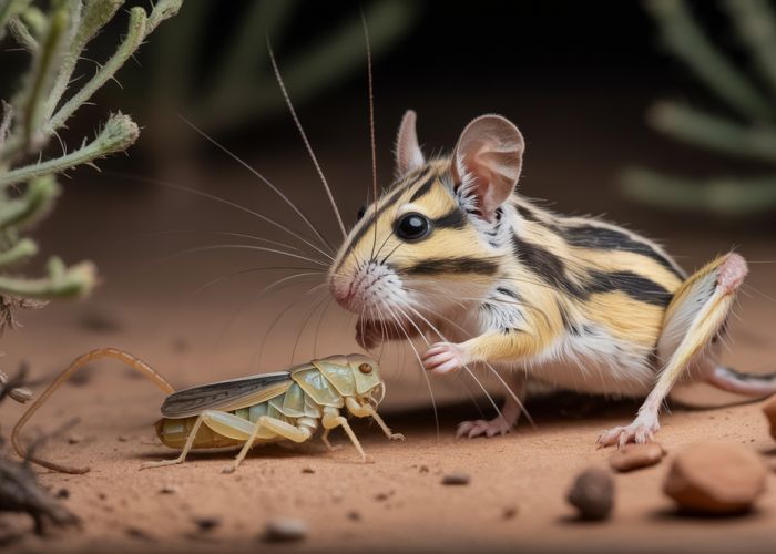 Grasshopper mouse hunting in the desert at night.