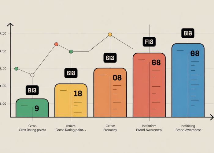 Graph illustrating effective GRP allocation for maximizing advertising reach and frequency compared to inefficient allocation.