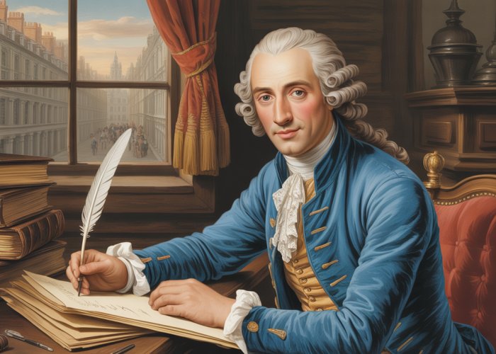 Henry Fielding, 18th-century novelist and playwright, writing at his desk.