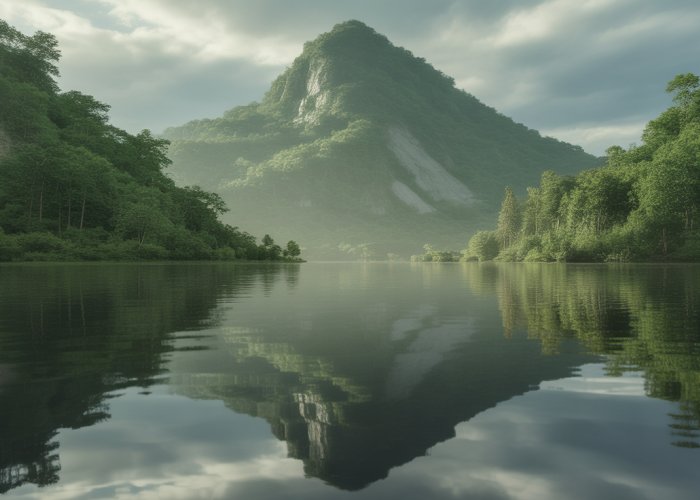 Interconnected landscape showing forest, river, and mountain, symbolizing the holistic concept of interconnectedness.