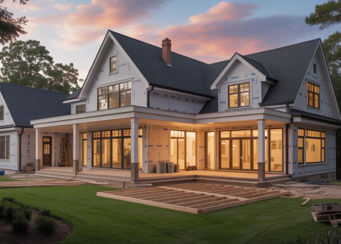 Home addition in progress; modern design seamlessly integrated with existing house