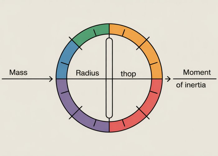Diagram illustrating the hoop inertia formula: I = MR^2, where I is moment of inertia, M is mass, and R is radius.