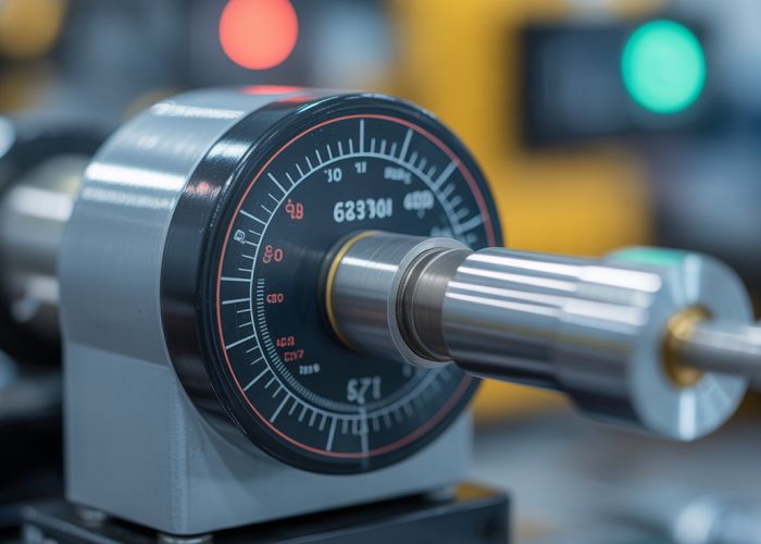 Dynamometer displaying force in units exerted by hydraulic cylinder.