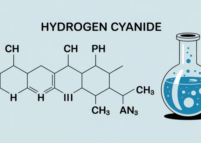 Infographic explaining the pKa value of Hydrogen Cyanide (HCN), highlighting its acidity and safety considerations.