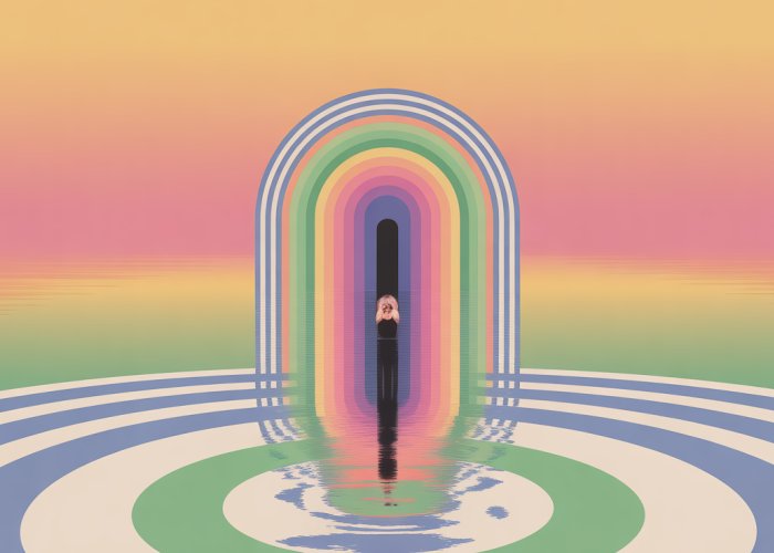 Image representing iconic memory: a fleeting visual impression of a colorful scene.